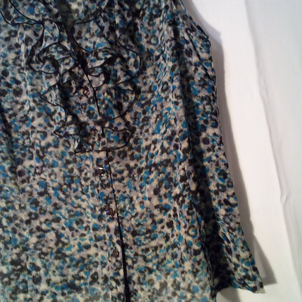 Tahari Blouse Women PS Petite S Sleeveless Sheer Ruffle Button Up Print - Picture 7 of 13